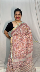 Vriksham Baby Pink Floral Print Kota Cotton Saree-VS4450